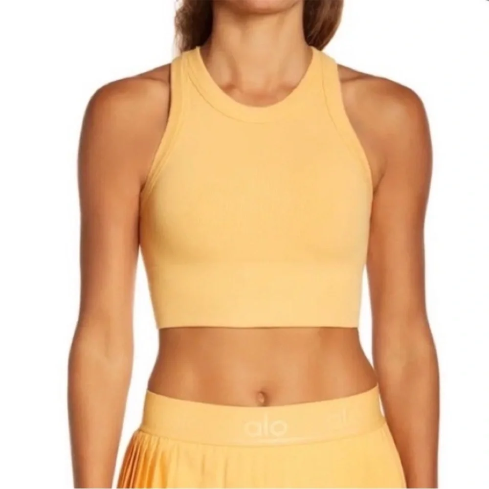 Alo Yoga Seamless Delight High Neck Longline Golden Bra Top Size XS yoga Pilates